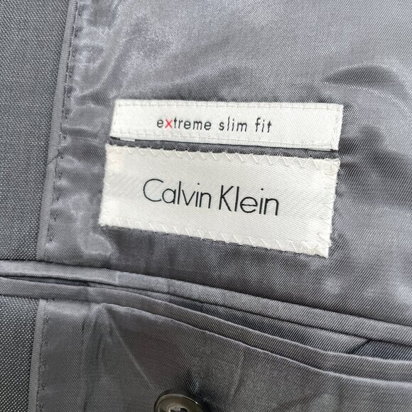 Calvin Klein Men's 38L Extreme‎ Slim Fit 100% Wool Blazer Gray 2 Button - Picture 6 of 7